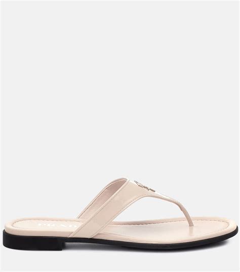 prada thong sandals beige|Patent leather thong sandals in beige .